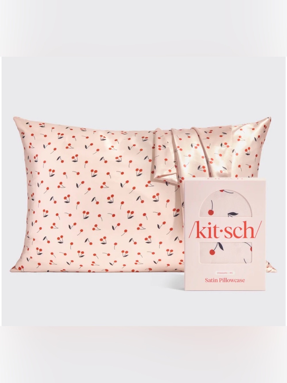 /kit•sch/ Satin Pillowcase- Cherry Print 🍒- NWT- Sz: Standard